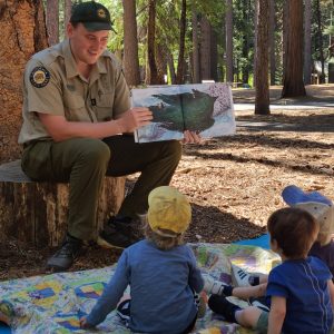 Students on K-12 school tour at Calaveras Big Trees