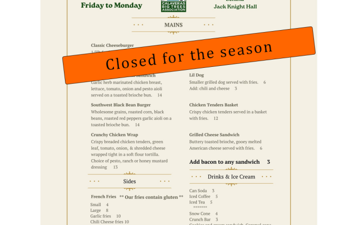 Sequoia Snack Shack Closed for 2026
